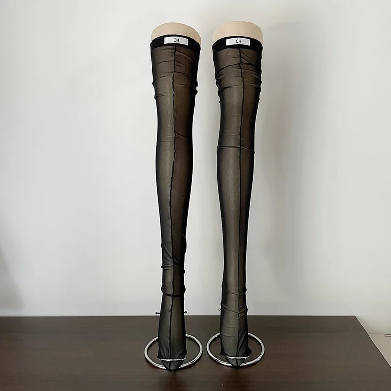 Tossy Oberschenkelhohe Strümpfe, durchsichtige Netz-Overknee-Socken, Rückennaht, transparentes elastisches Band, Party-Clubwear, lässige Strümpfe