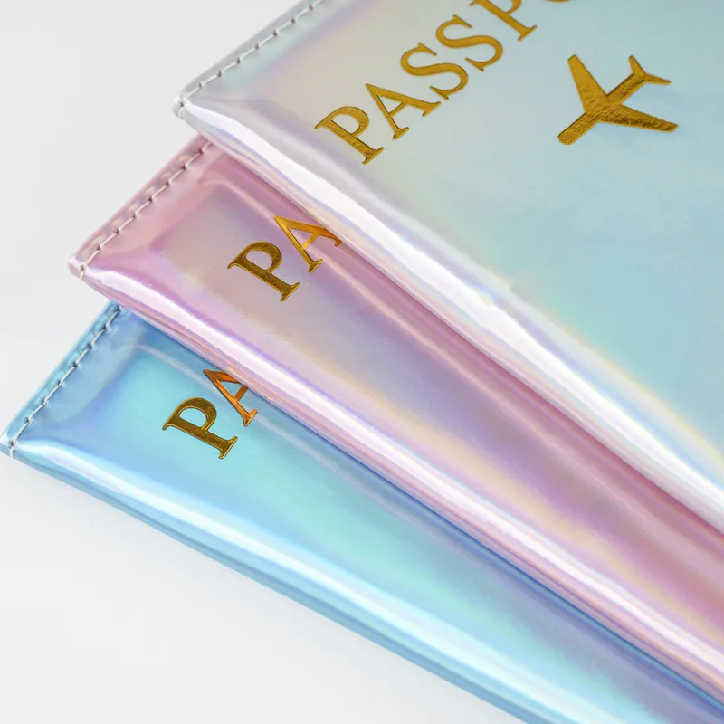 2025 New Laser Color Changing PU Passport Cover Ticket Clip Passport Holder Id Card Holder Passport Wallet Travel Accessories