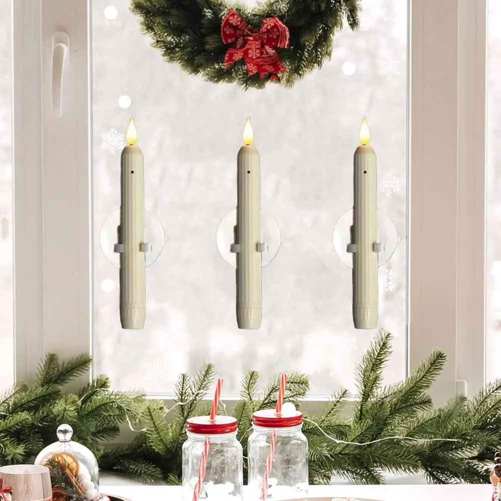Lilin Jendela Tanpa Api Lilin Jendela LED Tanpa Api dengan Sensor untuk Dekorasi Natal Lampu Kolom Lancip dengan Cup Penghisap