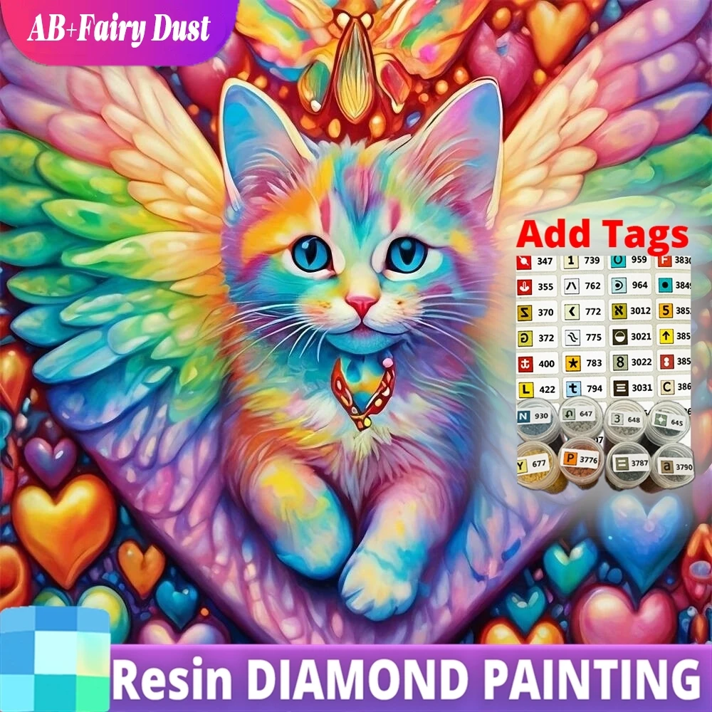 

Resin AB Fairy Dust New Arrival Diamond Mosaic Cat Animal DIY Embroidery Wing Cross Stitch Painting Love Heart Handmade Gift