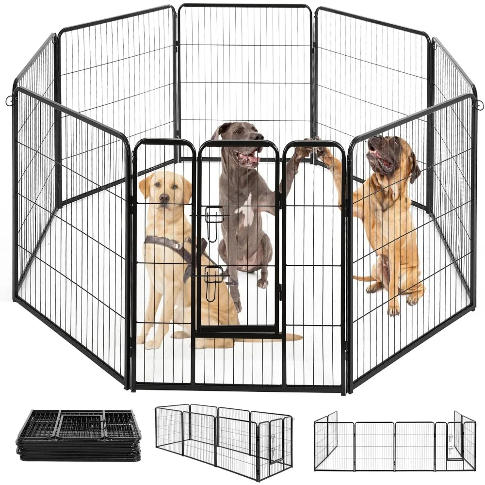 

Heavy Duty Metal Dog Playpen 8 Panels 40 Inch Indoor Outdoor Pet Exercise Fence Rust Resistant Tool Free Setup Anti Skid