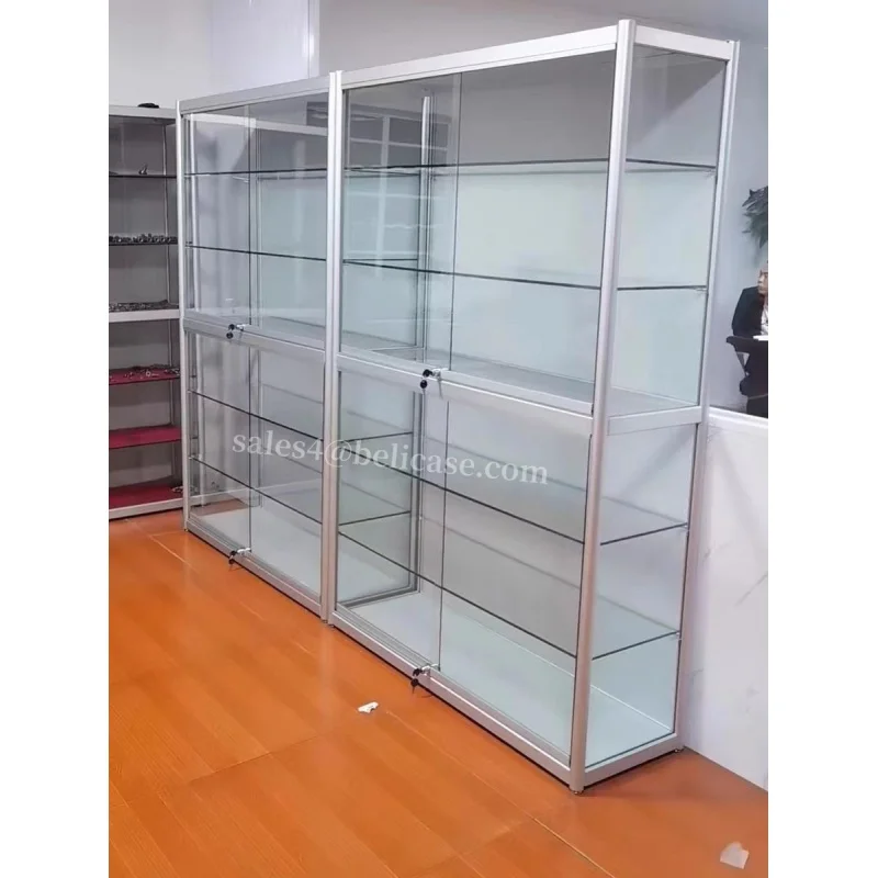 Customized-Aluminum Frame Display Cabinet LED Light Glass Display Show Adjustable Shelves Smoke Shop Accessories Glass Show