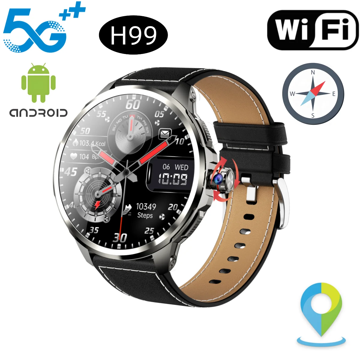 GoldenSpike H99 5G Full Netcom Smartwatch 1.95 inch Amoled Screen Google Play Store GPS WIFI 1900Mah Game Video Call Smart Watch