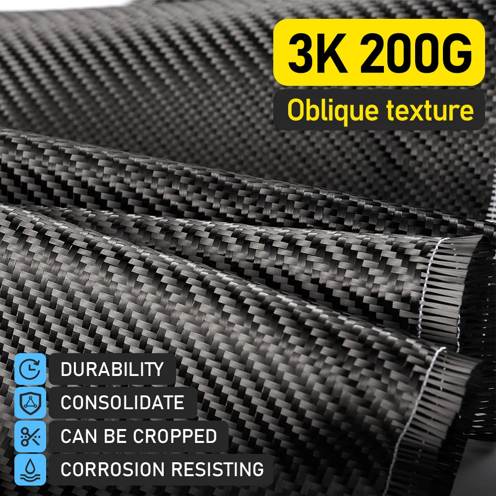 3K 200gsm Carbon Fiber Cloth 50cm/30cm Wide Plain Carbon Fabric For Commercial Car Part Sport Equipment