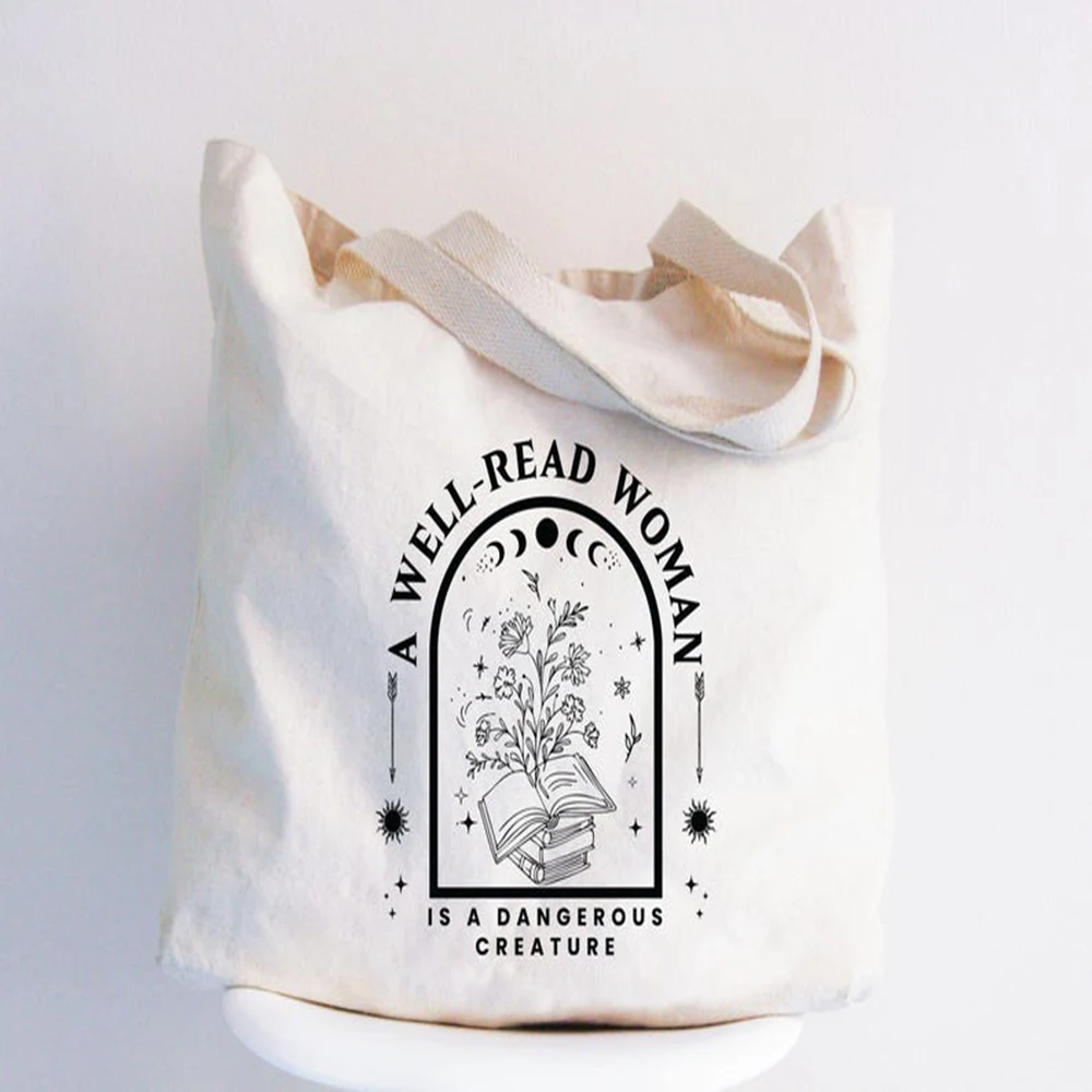 

Vintage Womens Readers Tote Bag A Well Read Woman Is A Dangerous Creature Bookish Tote Book Lover Gift Reusable Eco Tote