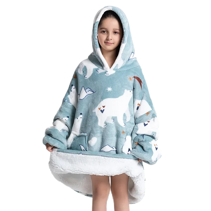 Übergroße Wearale Decke Hoodie Flanell Sherpa Fleece Warm Weich Winter Hoodie Sweatshirt für Kinder Erwachsene Kuscheln – Detail 13