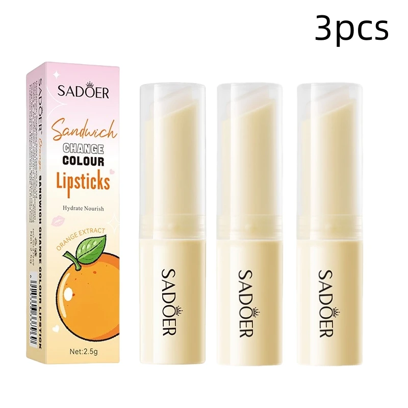 3-Pack/5-Pack Orange-Infused Color-Changing Lip Balm, Moisturizing with a Single Swipe, Seasonal Care, Contains Orange Extract, Color-Changing Lip Balm That Changes Color over Time, Offering a Unique Experience, Can Be Given as a Gift to Family and Friends