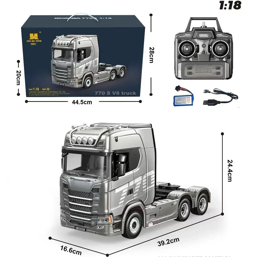 HUINA 1501 770S 1/18 RC Tractor 2.4G Radio 19 Kanaals RC Techniek Trailer Truck met Verlichting en Geluidssysteem RC Auto Model Speelgoed
