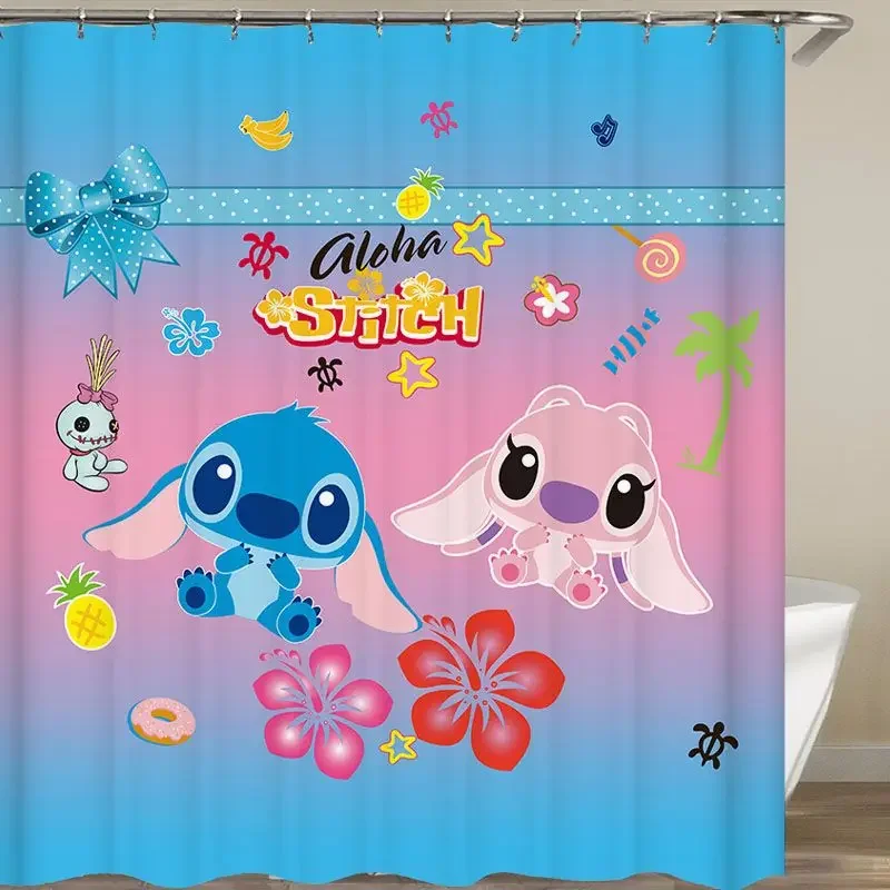 Disney Stitch Bathroom Shower Curtain Waterproof Curtains Cartoon Curtain  in The Bathroom with Hook