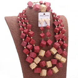 Dudo African Beads Necklace Women Artificail Coral Nigerian Jewelry Set