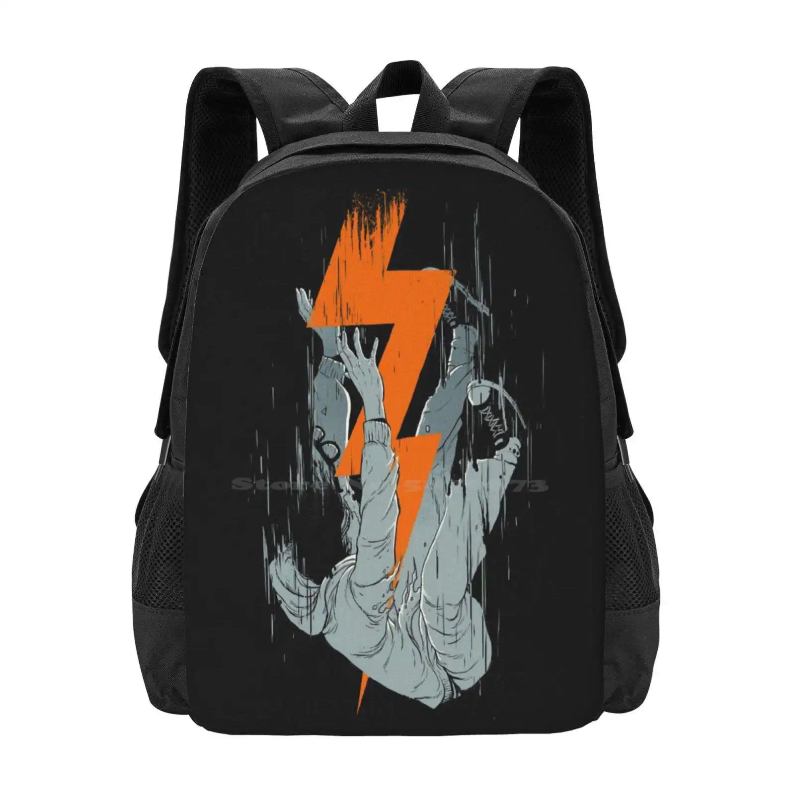 Fall Effect Hot Sale Schoolbag Backpack Fashion Bags Fall Effect Falling Lightning Bolt Comic Outlines Person Man Fantasy Black