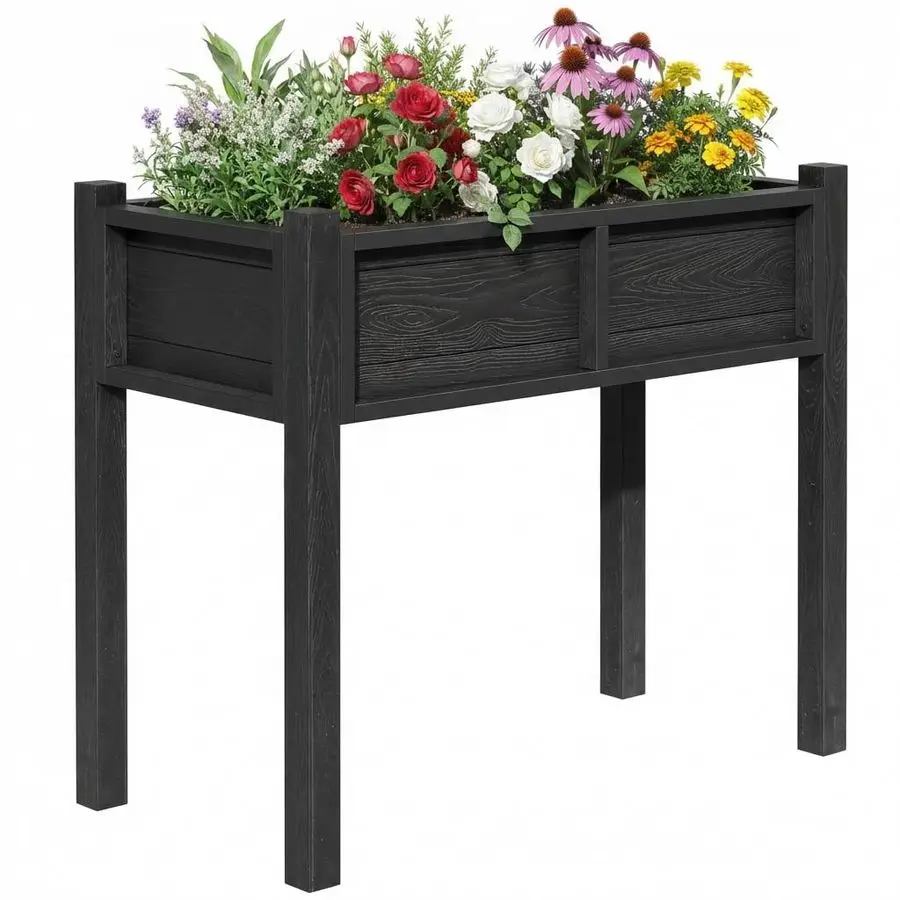 

Приподнятая грядка из полимерного дерева для сада, всепогодная, с ножками и дренажным отверстием, из HDPE, для трав и овощей