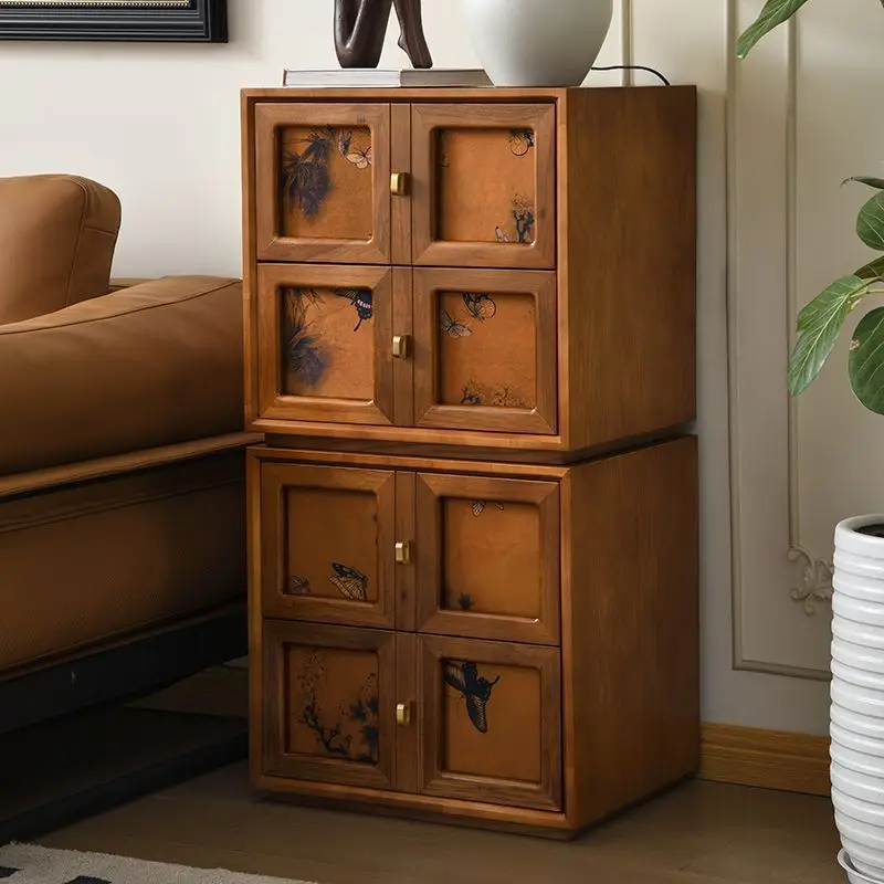 Medieval style fragrant cloud yarn chest of drawers module combination cabinets Solid wood card door cabinets new Chinese TV cab