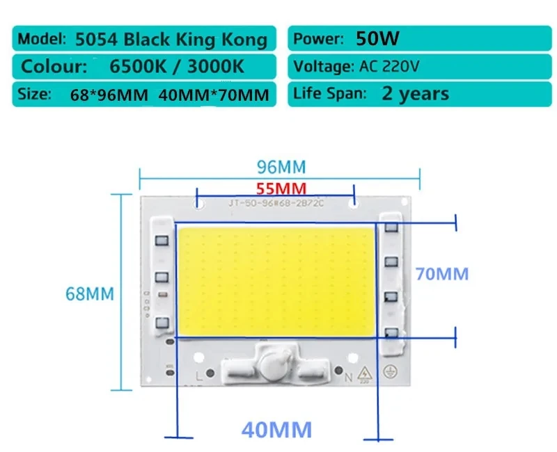 LED COB 5054 Black King Kong Light Bead 50W 100W White Warm 220V Smart IC Fit For DIY High Power Not Need Driver For Flood light