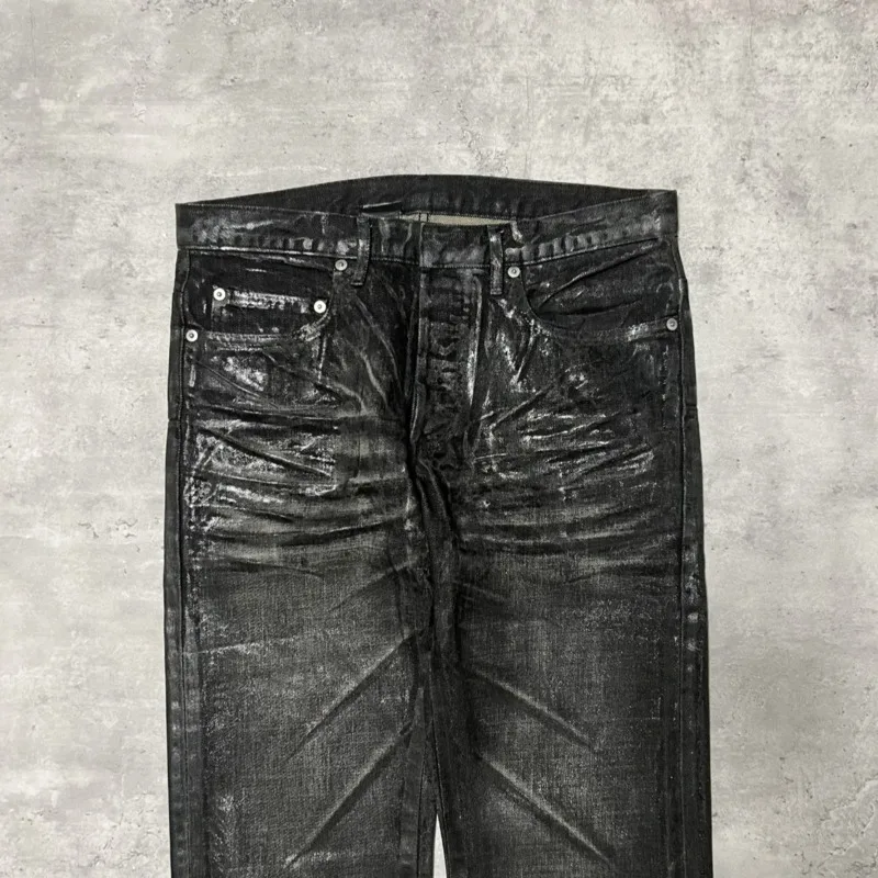 HKSH Autumn New Men Tide Dark Vintage Stylish Damage Waxed Denim