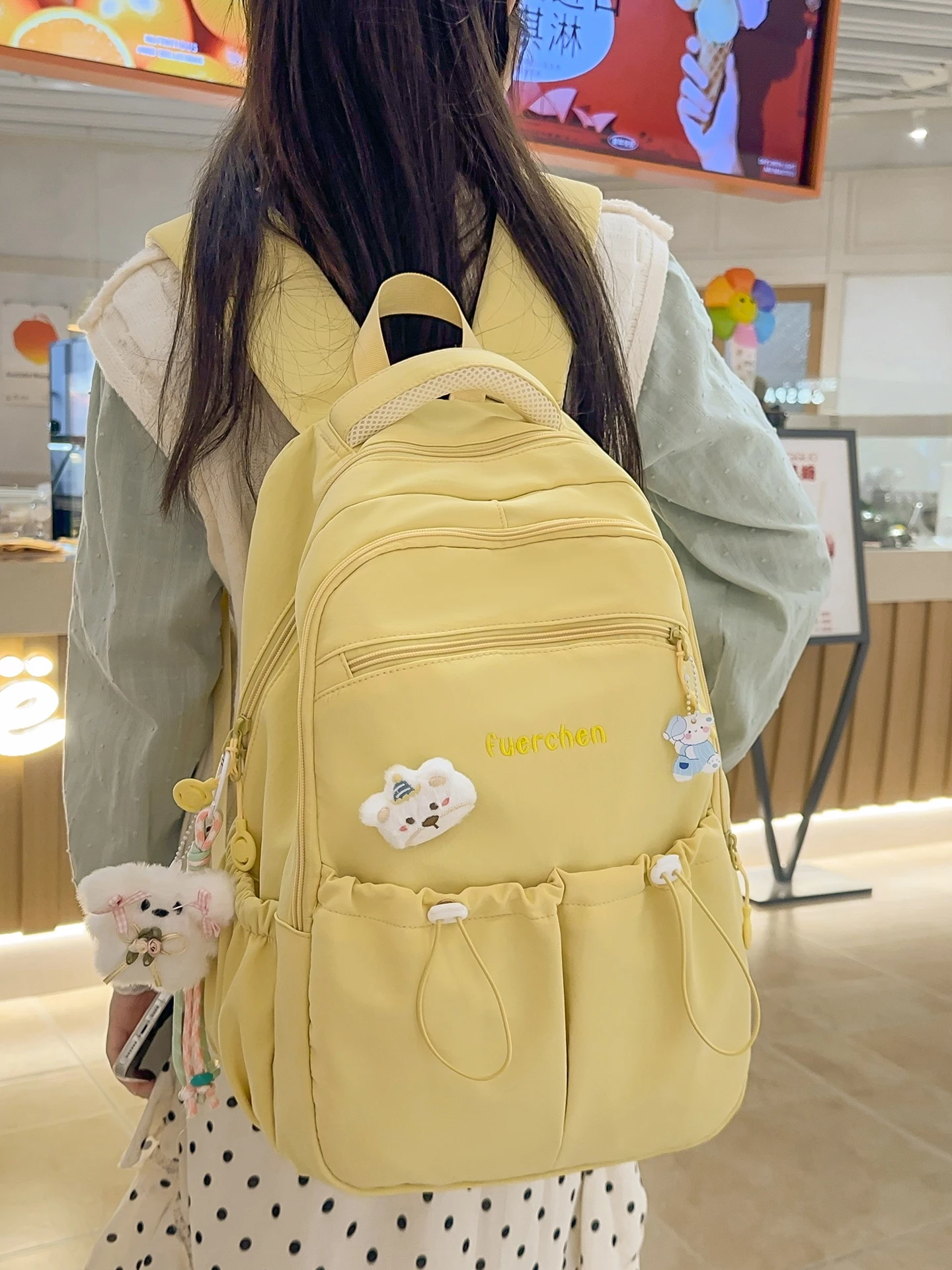 girl-school-bag-large-capacity-backpack-double-shoulder-strap-campus-style-polyester-inner-material-commuter-daily-use