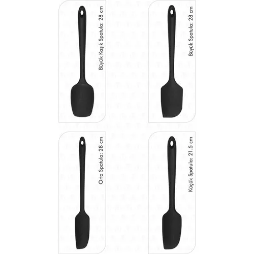 Osteris Heat Resistant Fireproof Non-stick Silicone Spatula Set 4 Pieces Black