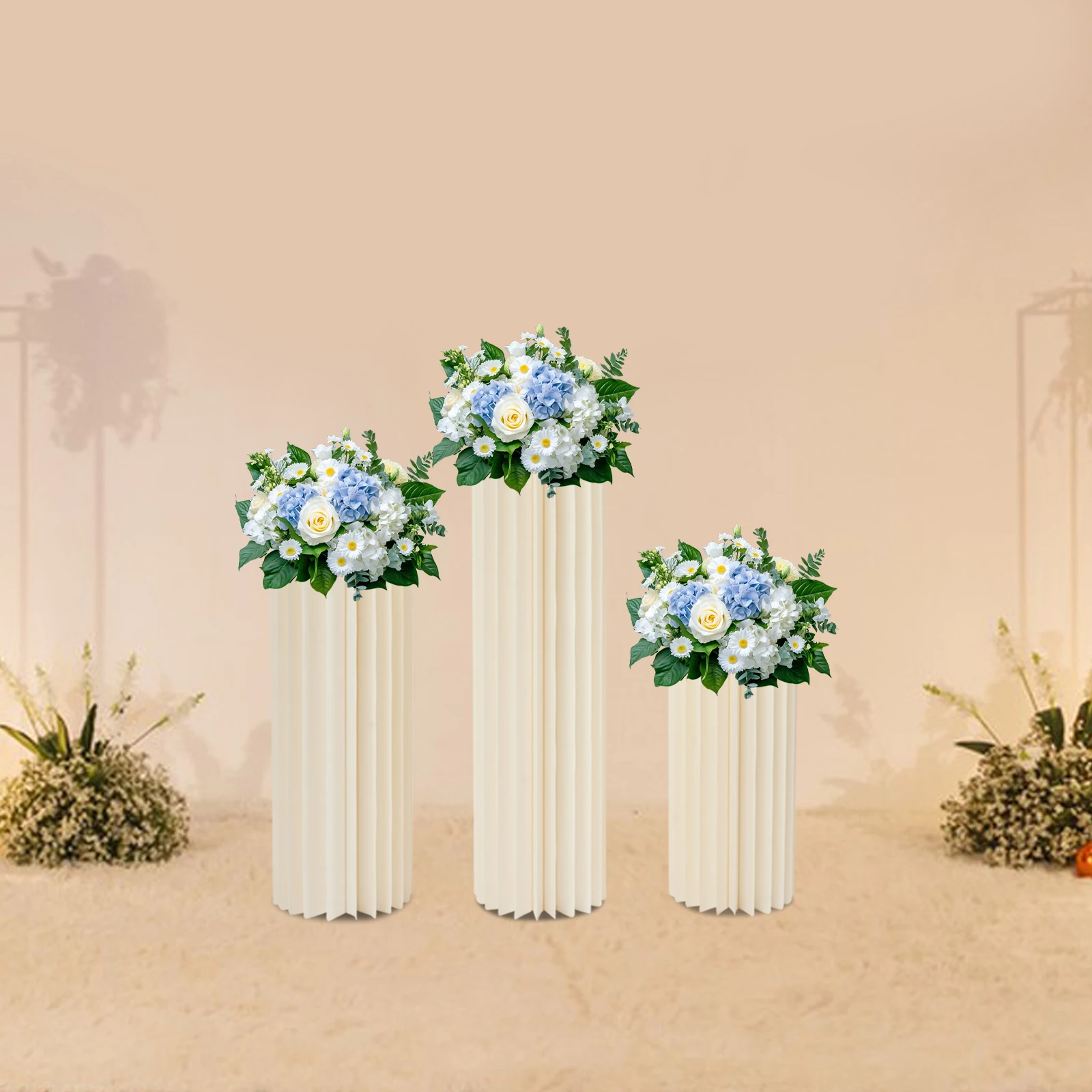3/4 Pcs Cylinder Foldable Wedding Flower Stand Cardboard Centerpiece Display Party Rack Decoration Dessert Table Columns Stand