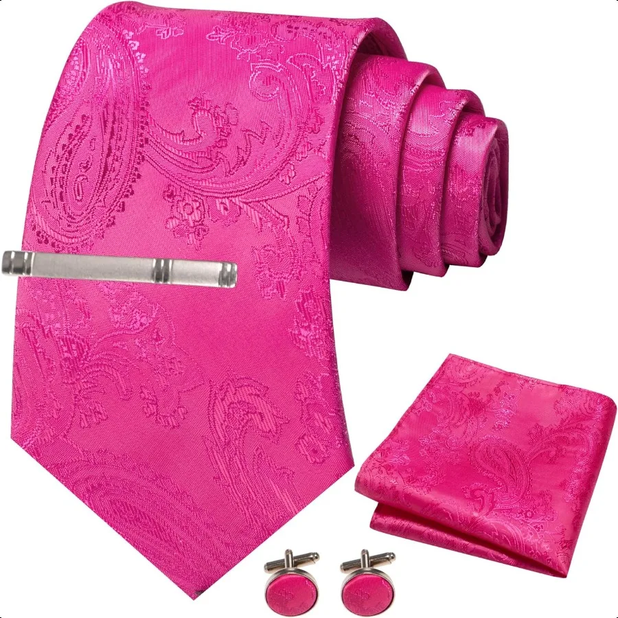 

Paisley Tie Necktie and Pocket Square with Clip and Cufflinks Set for Men