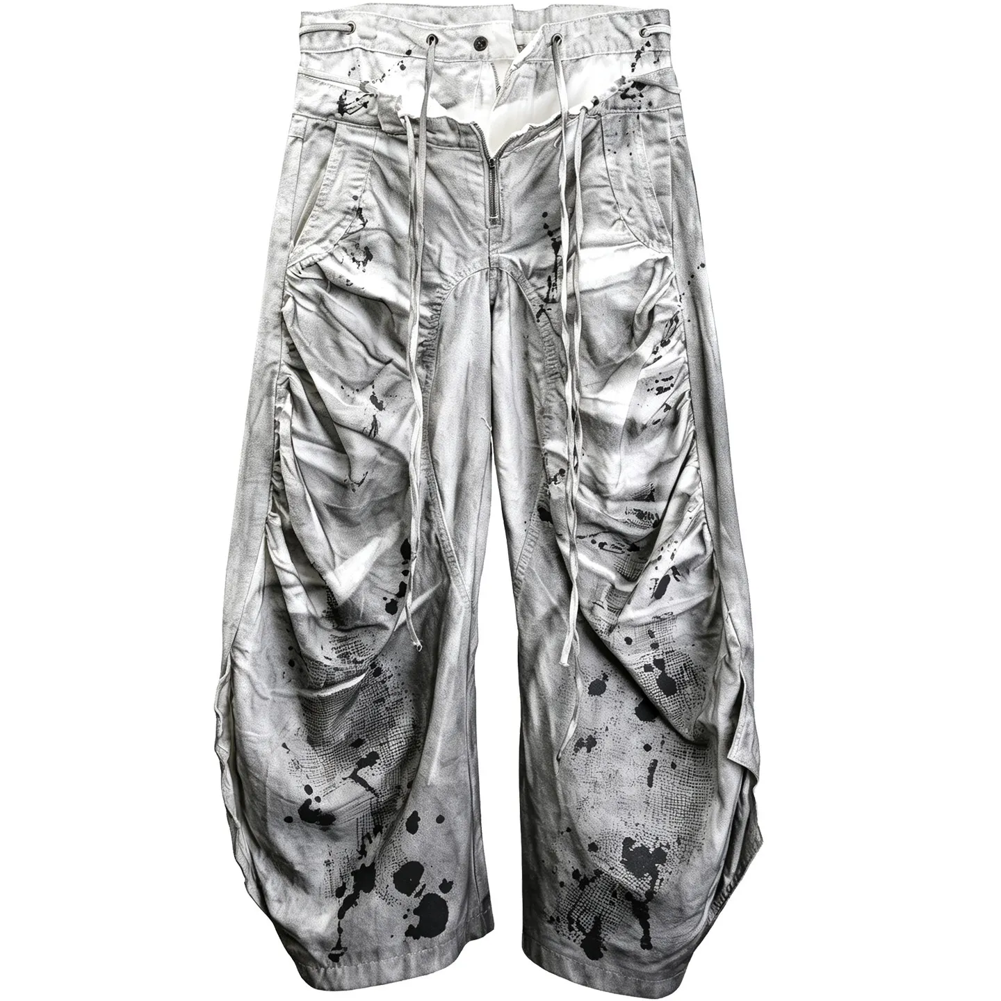 Wasteland Double Waist Design Distressed Splash Ink Dirty Dyed Machete Wide Leg Pants Loose Street Y2g Yabi Trousers