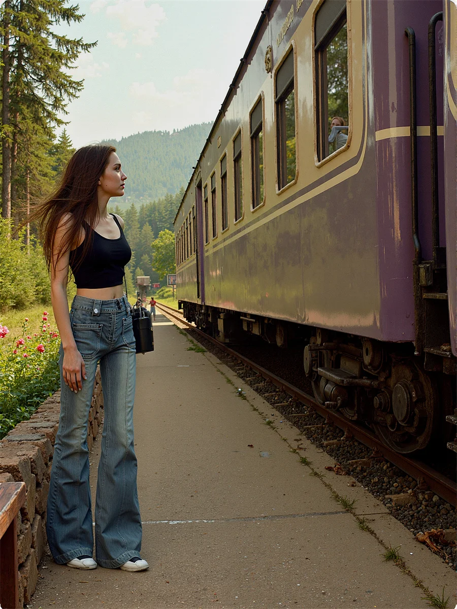 Flare Slim Skinny Floor Jeans Women Washed Frayed Hem Street Style Bandage Ruched Bootcut Pear Shaped Hip Lifting  Fit Shiny