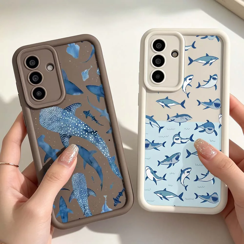 Cartoon shark For Samsung A25 A26 A33 A57 A35 A36 A37 A51 A52 A53 A54 A55 A57 A72 A73 5G Eye Ladder Phone Case