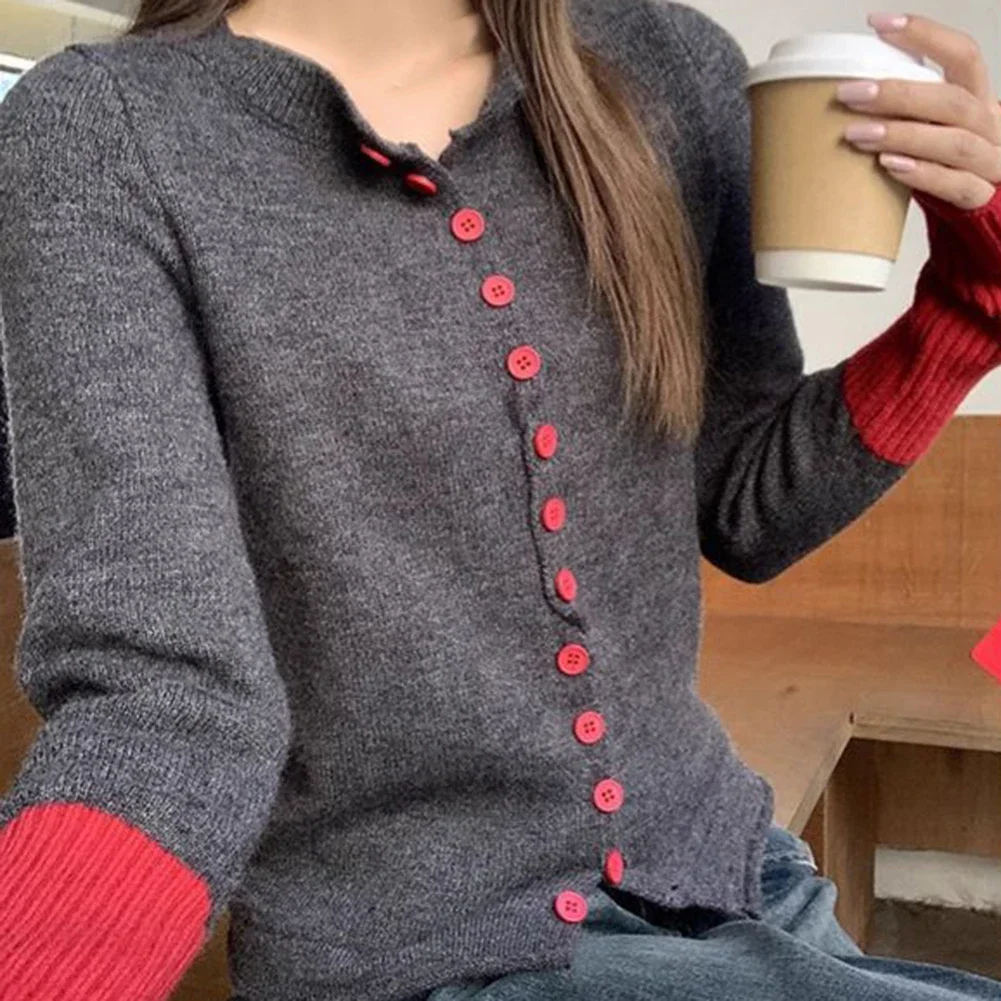 

Casual Women's Knitted Cardigan Patchwork Design with Long Sleeves Ideal for Daily Wear and Holiday Gatherings