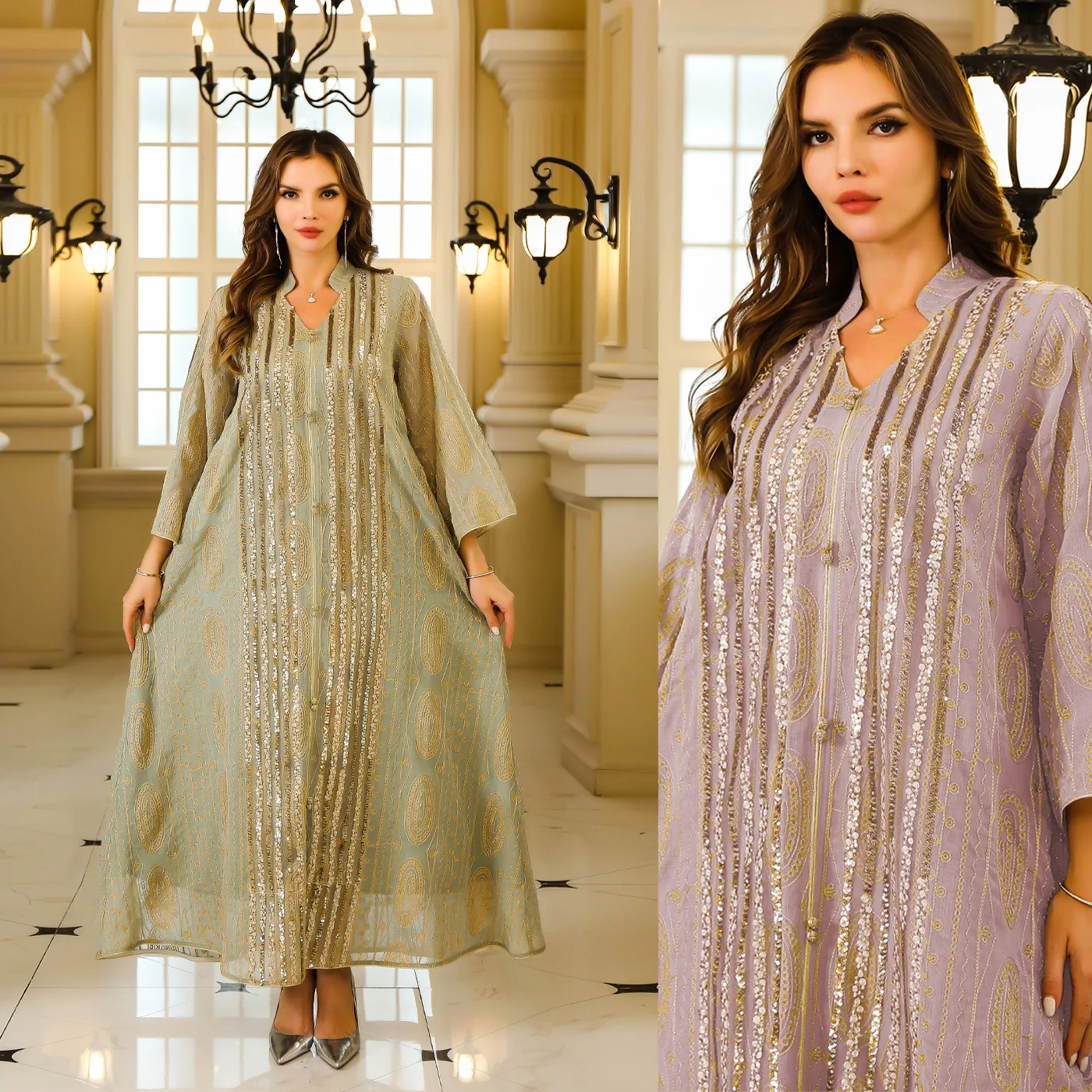 New Middle East Dubai Embroidered Long Robe Dr Sequin Patchwork Net Gown iny Sequin Dr Ethnic Sle Loose Waist Long ...