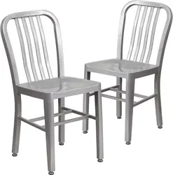 Gael Indoor/Outdoor Modern Metal Dining Chairs, Commercial-Grade Galvanized Steel Restaurant Chairs, Set of 2, Silver