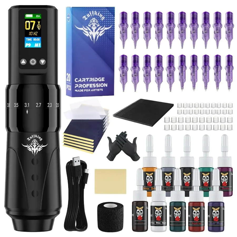 

Tattoo Kit, Wireless Tattoo Gun Machine Kit, Complete Beginners Tattoo Supplies Set,7 Strokes Length Tattoo Pen,1,600mAh Battery