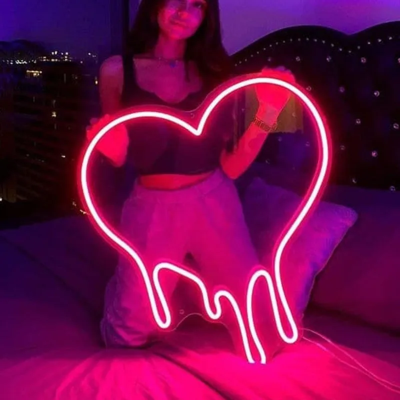 Pink Heart Led Neon Sign Room Decor Salon Bar Aesthetic Wall Decor Small Business Sign Bedroom Gift USB Neon Light