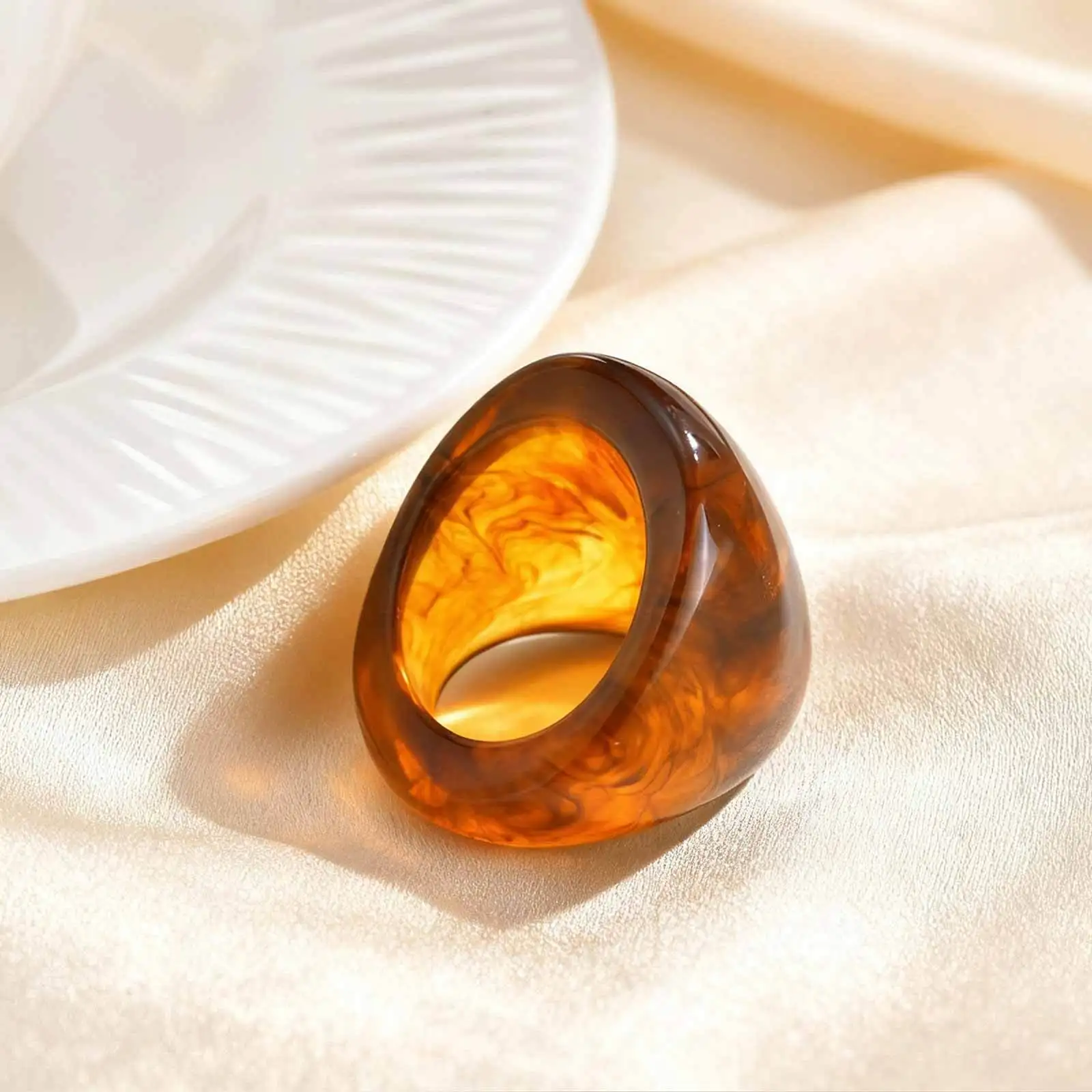 Vnox مبالغ فيها الفن كبير خواتم الاصبع واسعة للنساء الرجال اليدوية مشرق بوهو براون الراتنج مجوهرات باردة #6