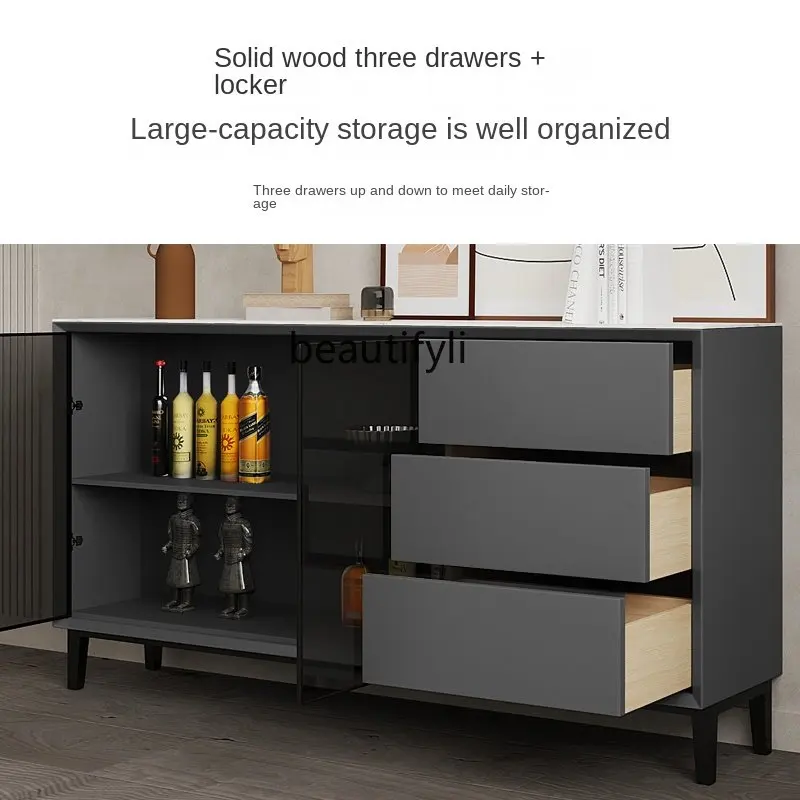 zq Sideboard Cabinet Stone Plate Household Modern Minimalist Storage Cabinet Wall Storage Locker Gray Tea Cabinet