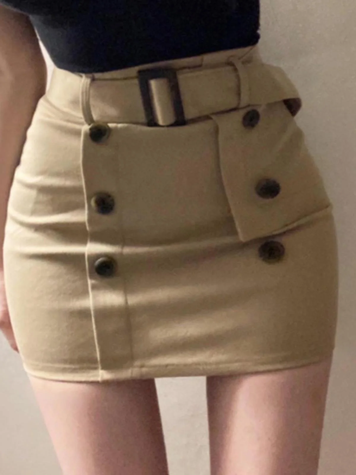 Casual Women's Mid-Thigh Skirt with Double-Breasted Waist Belt And Wrap around Design by Zhi Che for Spring Season