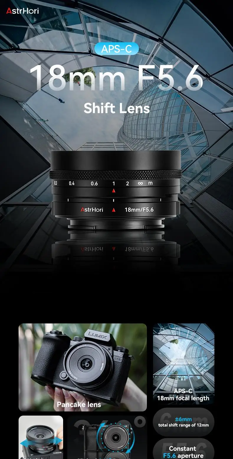 AstrHori 18 mm f5.6 Tilt Shift APS-C Objektiv mit manuellem Fokus für spiegellose Sony E/Z/FX/L-Kameras – Detail 1