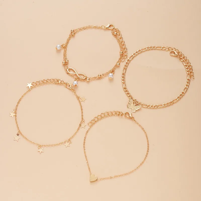 5Pcs Bohemian Pineapple Pearl Anklet for Women Fashion Simple Temperament Ladies Infinite Ankle Bracelets Jewelry Star Anklets