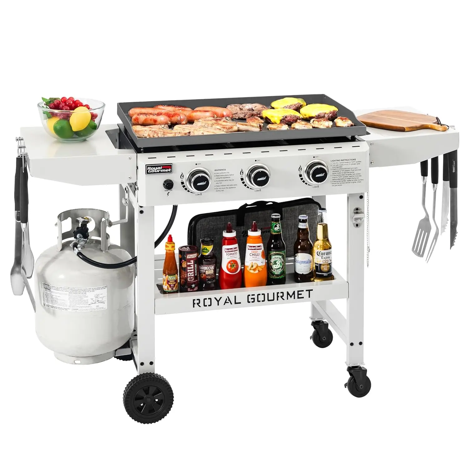

3-Burner Propane Gas Griddle with Foldable Side Tables, 28-Inch Flat Top Grill with 492 Sq. In. Cooking Area for, Customized