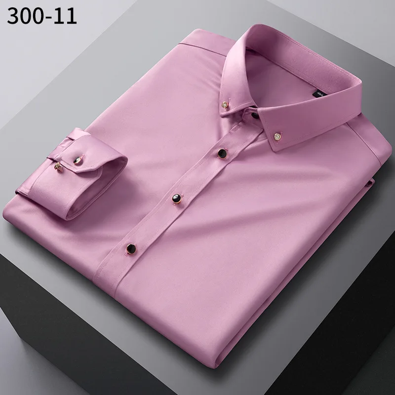 New men\'s long-sleeved shirt formal drill button silk smooth non-ironing leisure high quality breathable slim fashion