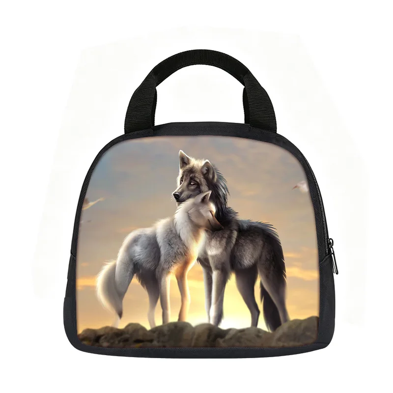 Wolf Handheld Meal Bag Lunch Bags for Boys Girls Sport Printing Children's Gift Lights Weight Cooler Bags for Food or Juice