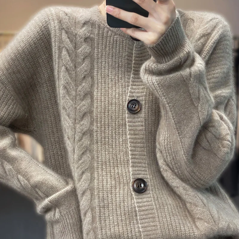 Neue Mode Frauen 100% Merino Wolle Einfarbig Strickjacke Mit Knöpfen Kaschmir Grundlegende Lange Ärmel Bequeme Weiche Kleidung Top