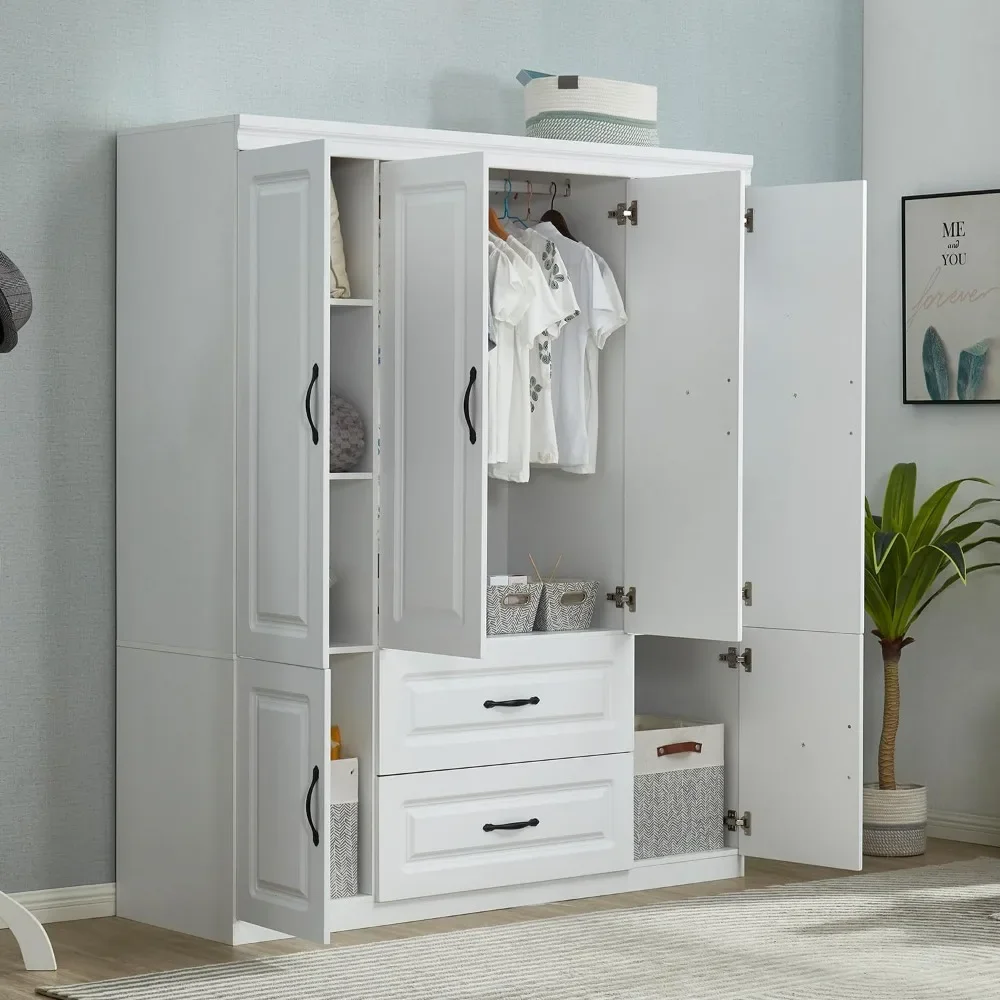 Wardrobe Armoire with 8 Doors, Drawers, Storage Shelves & Hanging Rods, Wooden Closet Storage Cabinet for Bedroom, Wardrobes