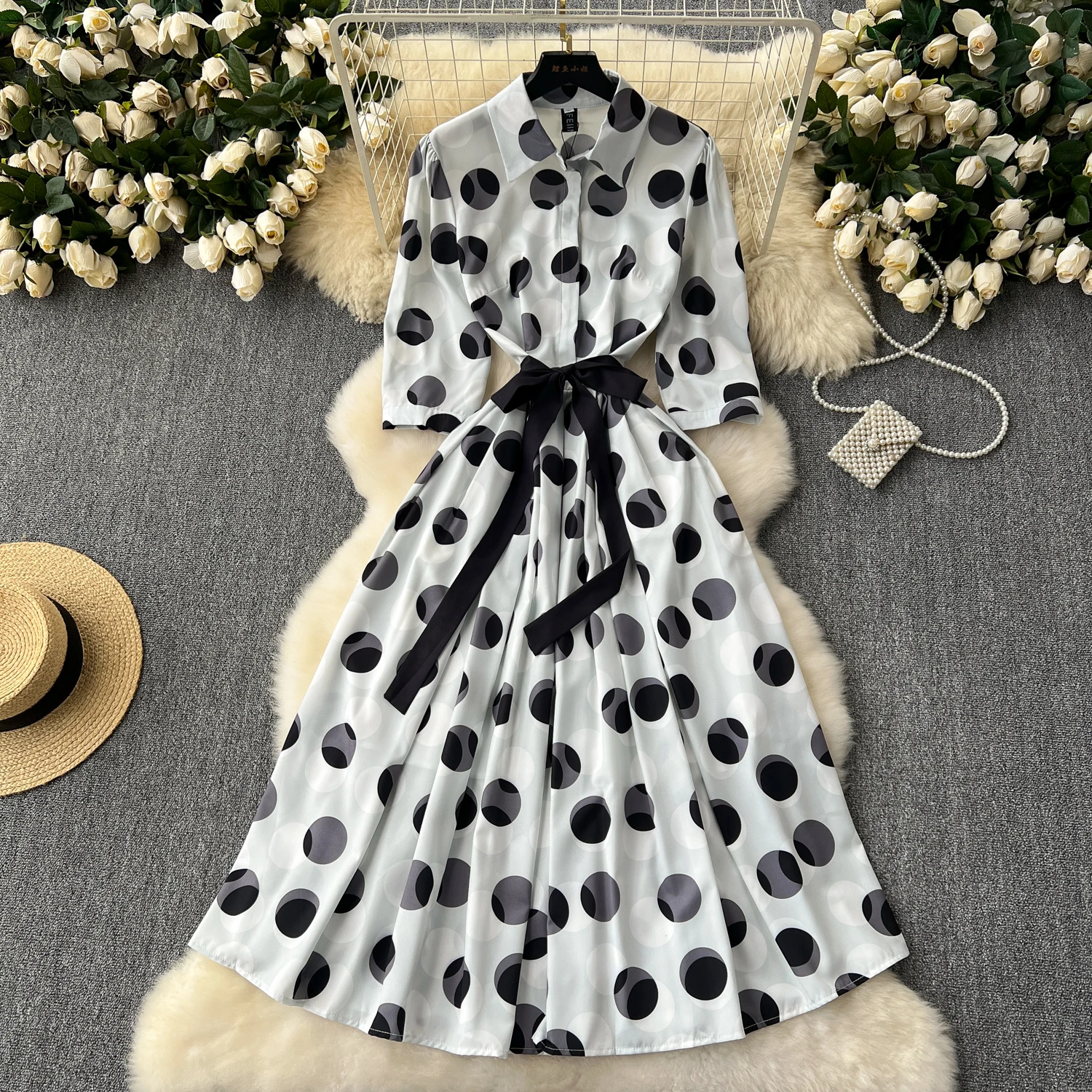 

Retro Elegant Bandage short Sleeves dot sweet Dress Beach Vacation Casual Women A-LINE Fashion Summer basics Dresses