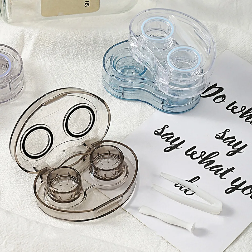 Portable Transparent Contact Lens Box with Tweezers High-end Beauty Lens Box Light Companion Double Contact Lens Case