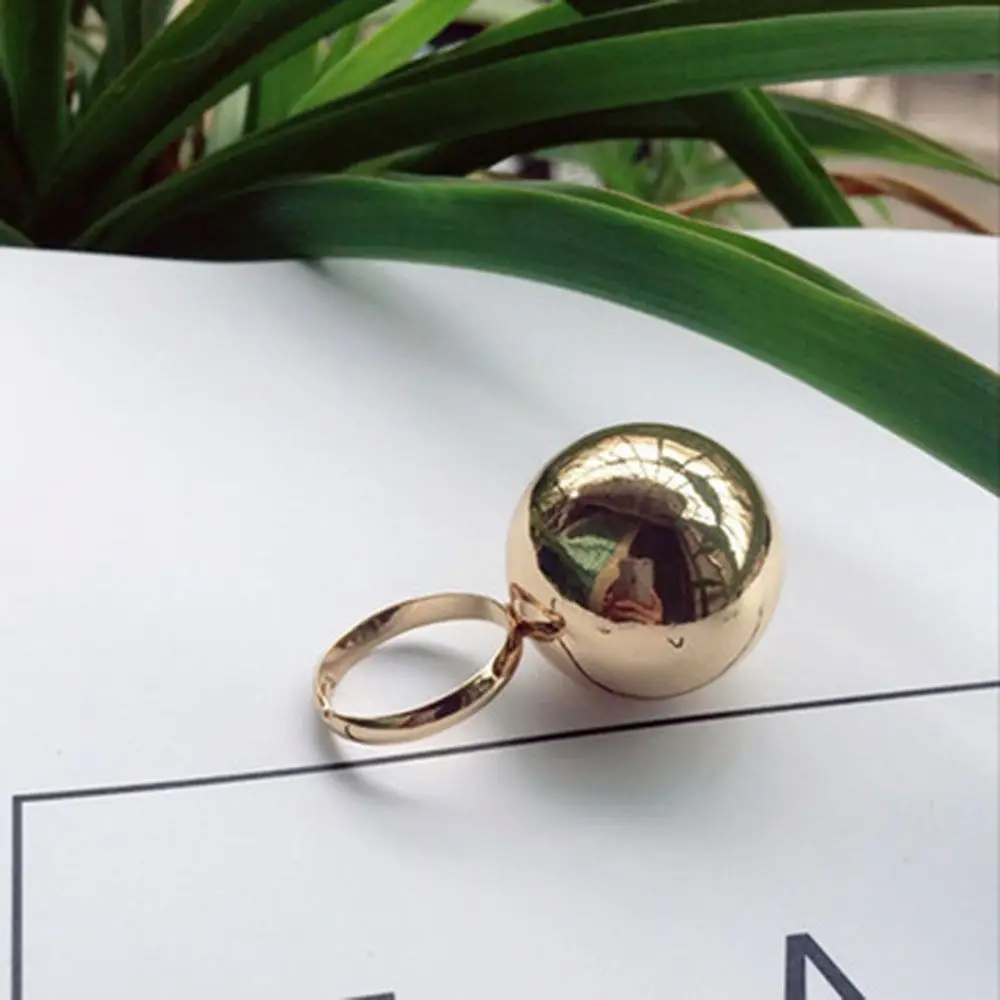 Girls Gold-Color Adjustable Personality Jewelry Female Fashion Big Metal Balls Women Rings