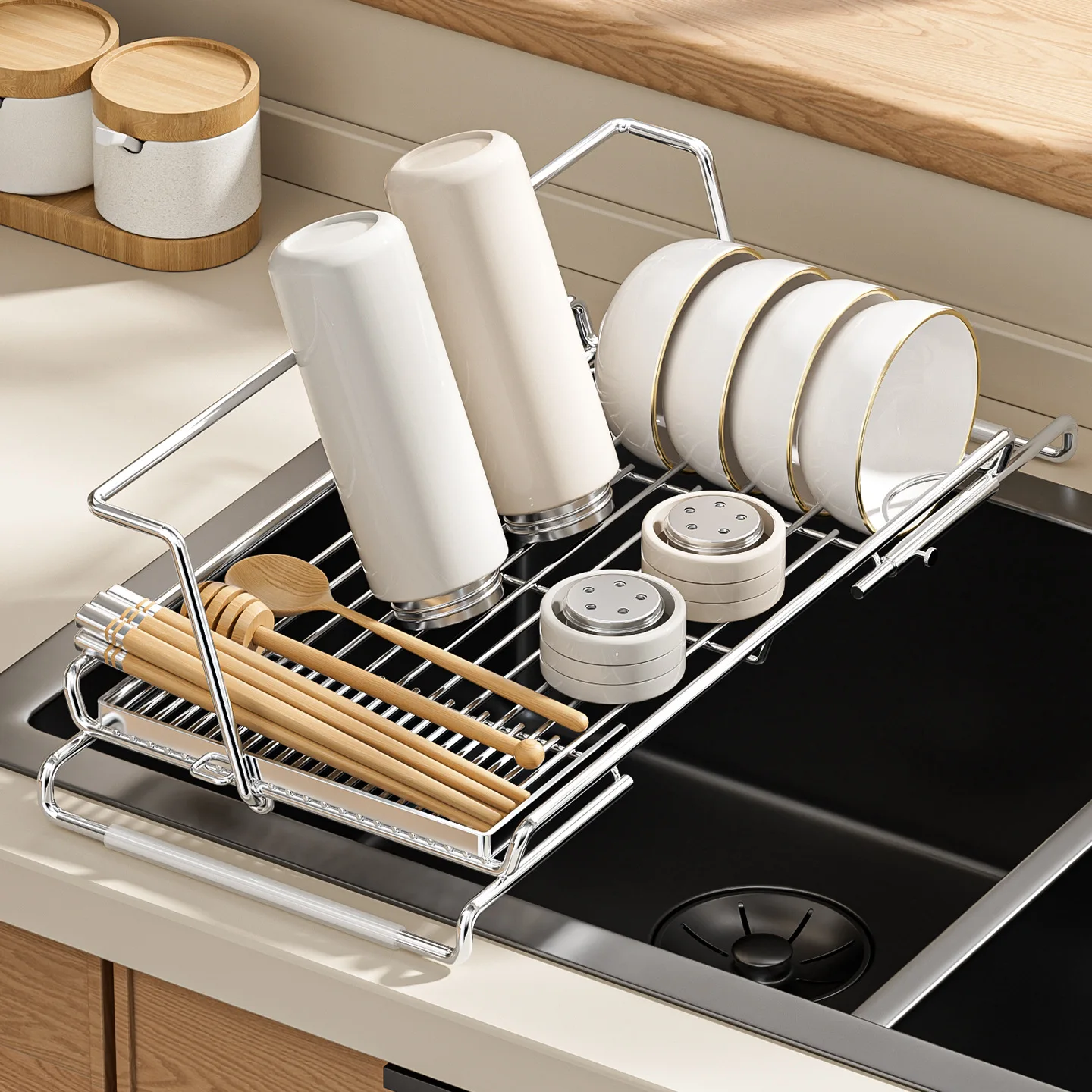 

Stainless Steel Telescopic Sink Drain Basket Kitchen Washing Basin Bowl Dish Drying Filter Pan Cup Plate Drain Rack Holder