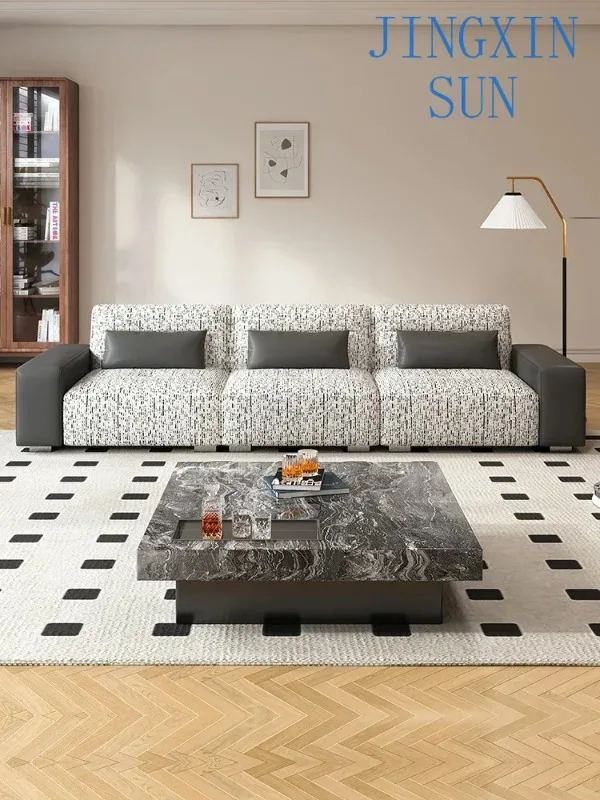 Fabric sofa living room modern simple straight small apartment cat claw cloth cotton and linen