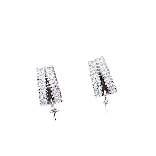 

925 Sterling Silver Women Stud Earrings Brilliant Crystal 6mm7mm8mm Round Bead or Pearl Semi Mount Earrings DIY Stone Wholesale