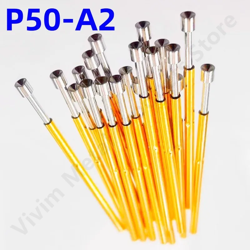 

100PCS P50-A2 Spring Test Probe Pogo Pin Test Pin Dia 0.68mm Tip Dia0.90mm Length16.55mm P50-A Test Tool Cup Head For PCB Test