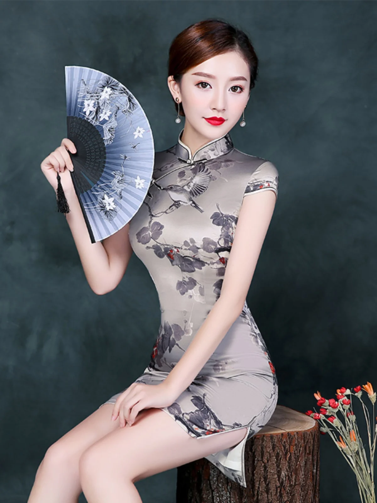 

Silk ort Qipao Dr Bodycon Retro Sle Daily Wear for Young Women Breathable Lightweight Floral Print Svel
