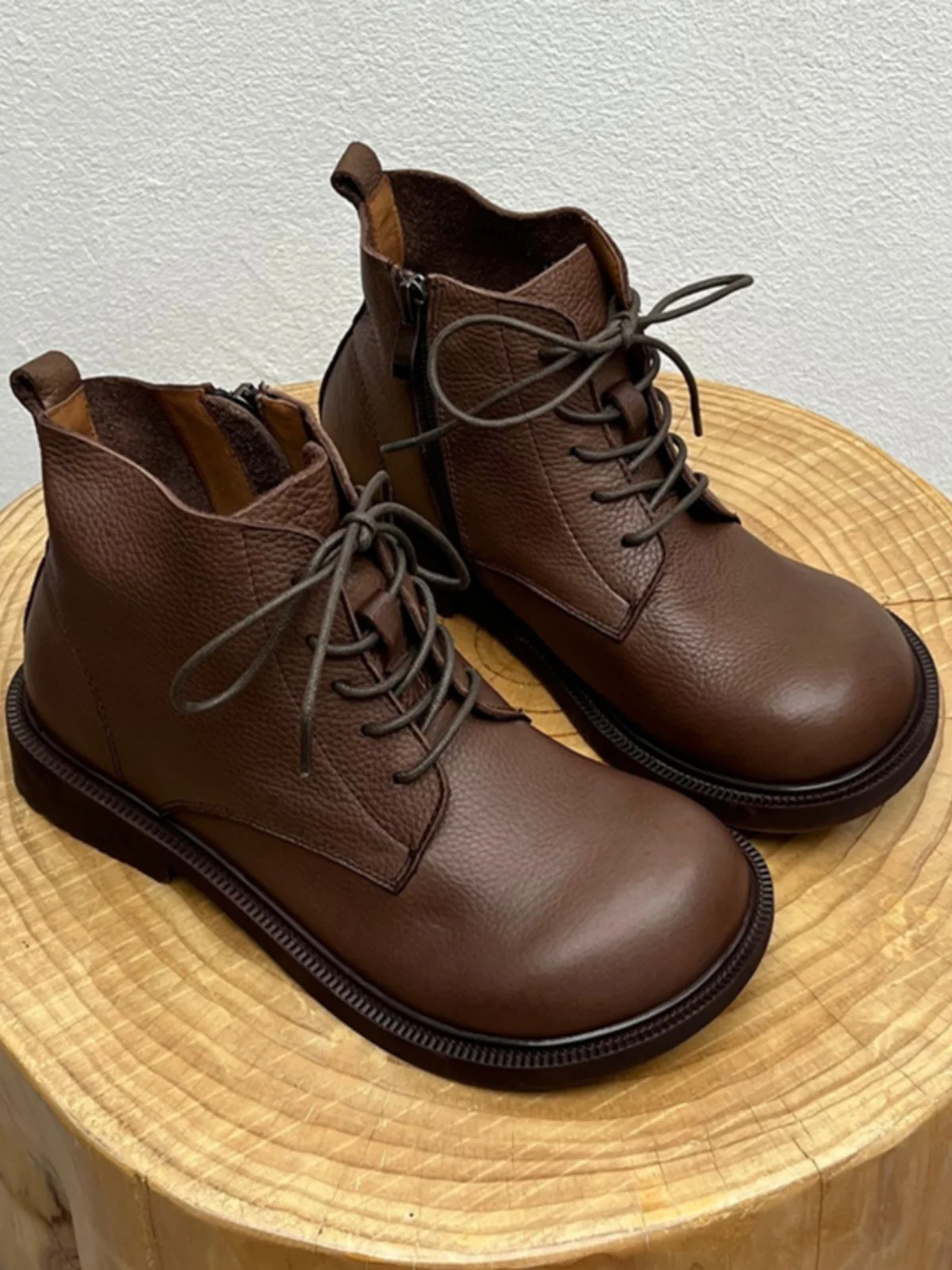 

Кожаные ботинки, осенне-зимние ботинки на плоской подошве, повседневные женские ботинки с боковой молнией в стиле ретро, художественные ботинки из натуральной кожи Bule ort